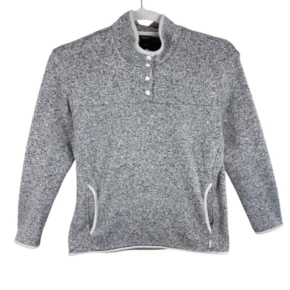 Eddie Bauer Heather Gray Long Sleeve Mock Neck 1/4 Snap Pullover Sweatshirt XL - Picture 1 of 6